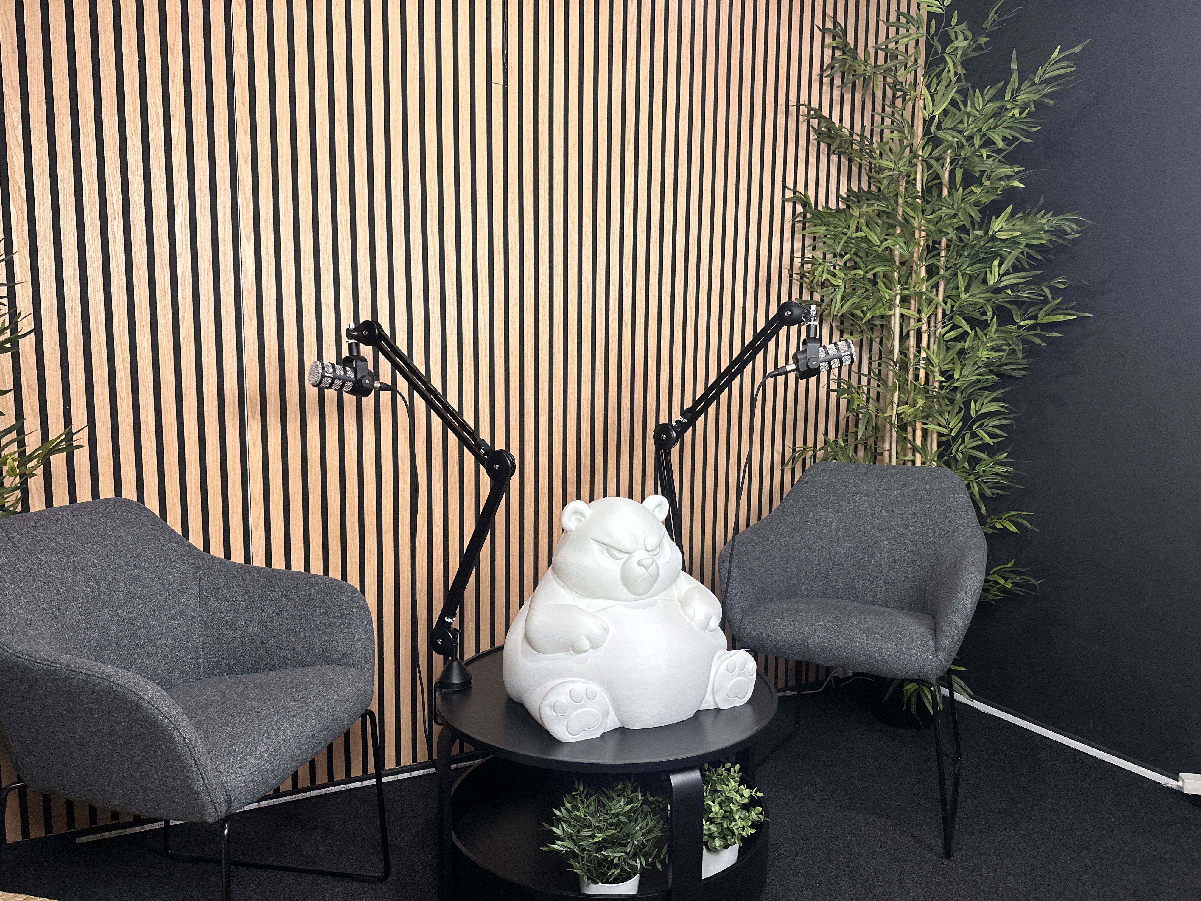 Studio main recording area with panda mascot